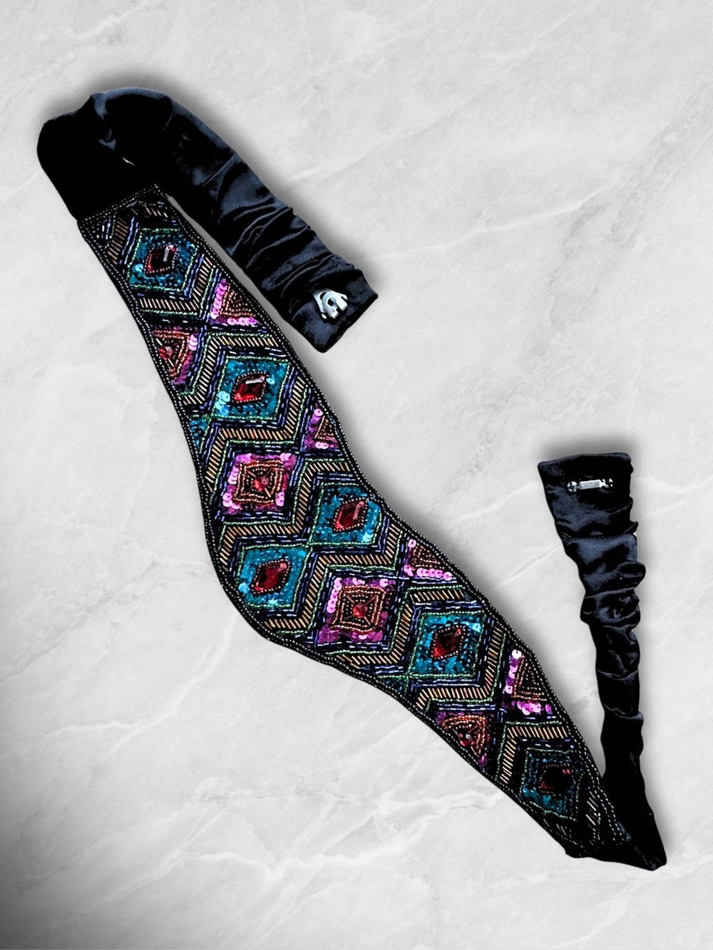 Vintage 1990’s Embellished Beaded Black waistbelt with Multicolor Sequins